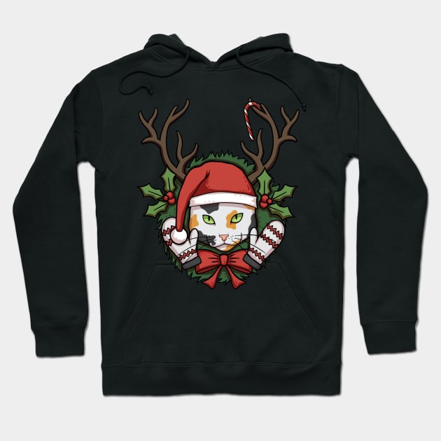 Tricolor Christmas Cat Hoodie by Cat Club